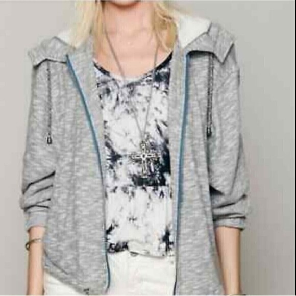 Free People Gray Static Cropped Hooded Zip Up Sweatshirt Jacket XS - Picture 1 of 9